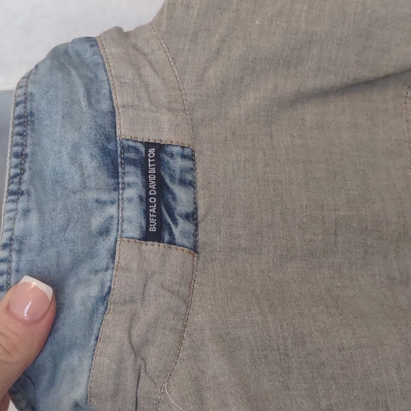 Buffalo David Bitton grey denim snap western Mens shirt Reverse Cuffs L NEW Jean - Picture 9 of 10